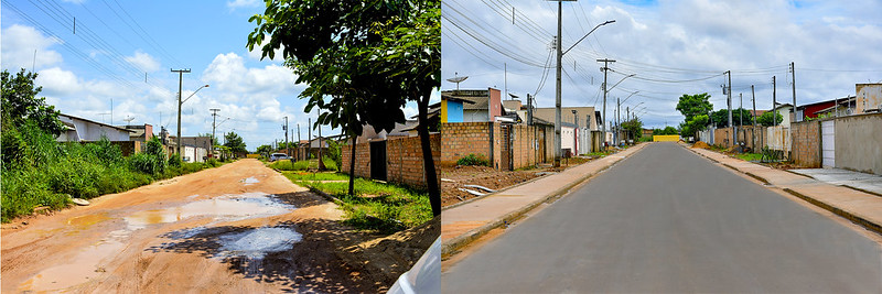 Antes e depois da rua Universidade Estadual de Roraima.