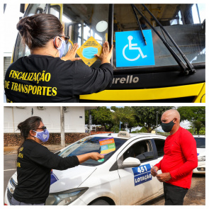 Covid-19 - Ônibus e lotações são adesivados com informações de prevenção ao coronavírus